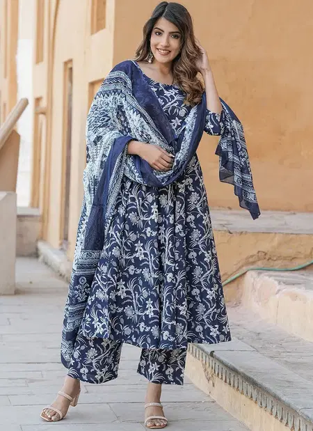 Navyblue Colour Rayon Printed Kurti With Pant Dupatta Bulk Orders In India Aaradhna 2054